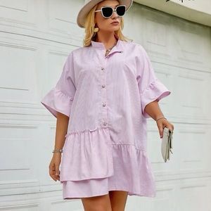 Simplee plus striped flounce sleeve ruffle hem smock dress brand new with tags